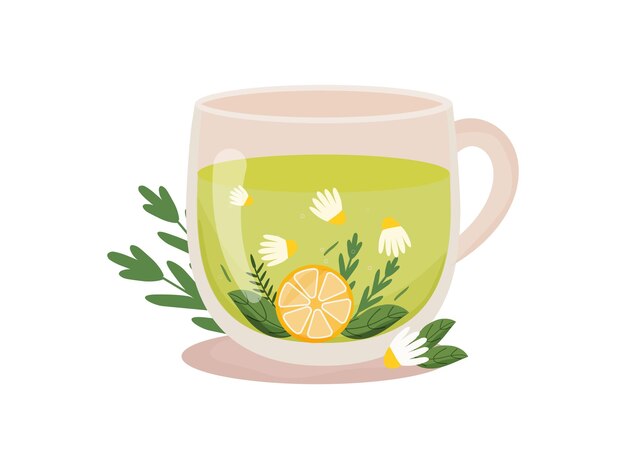 Vector taza de té de hierbas. bebidas calientes.