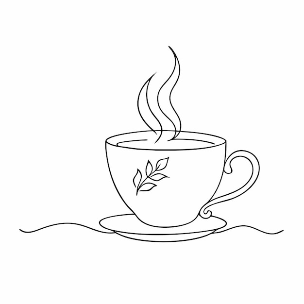 Taza de té Ilustración vectorial de arte de línea contorno de taza de té fondo blanco aislado 14