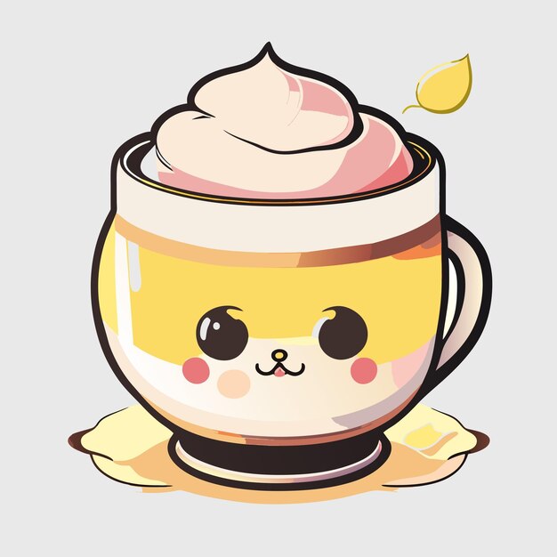 taza de té kawaii con un gráfico de diseño de camiseta de cara