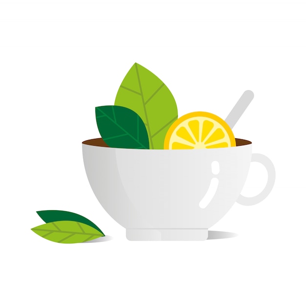 Taza de té con limón vector ilustración plana