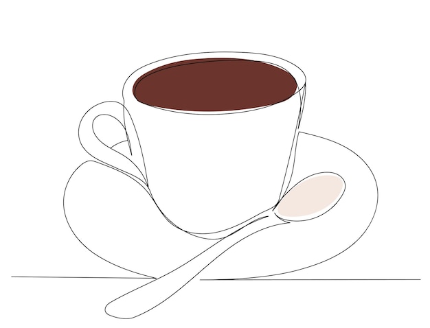 Taza con té una línea continua dibujo vector aislado