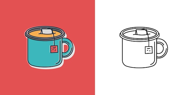 Taza de té logotipo de camping símbolo de viajes y viajes elemento de senderismo para etiqueta de impresión parche de pin de doodle