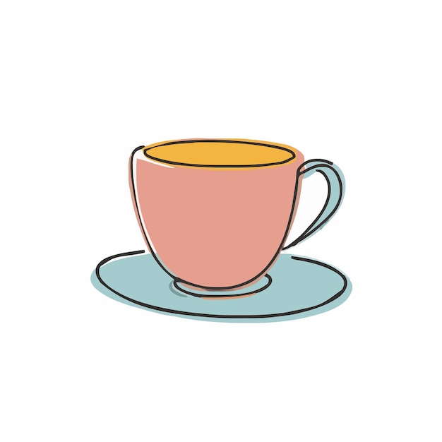 Vector una taza de té con un mango amarillo se sienta en un platillo