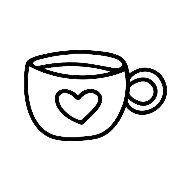 Taza de té o cacao dibujada a mano con ilustración de vector de Doodle de corazón