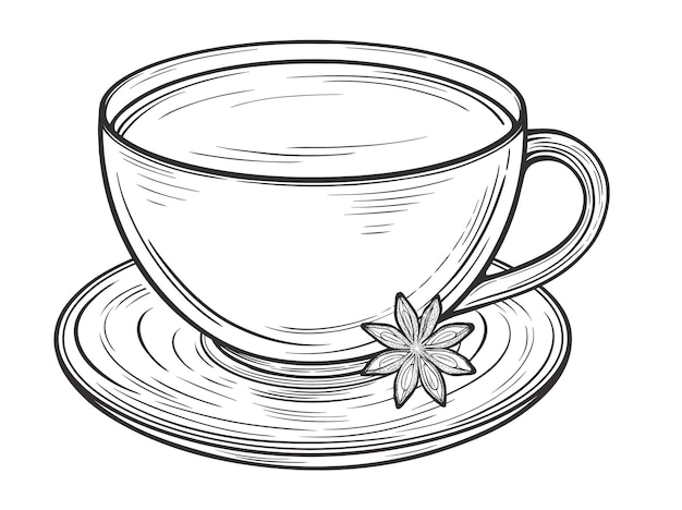 Taza de té o café dibujada a mano aislada sobre fondo blanco Ilustración de vector de garabato decorativo