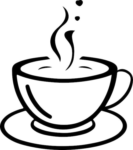 Taza de té o café minimalista en blanco y negro con vapor