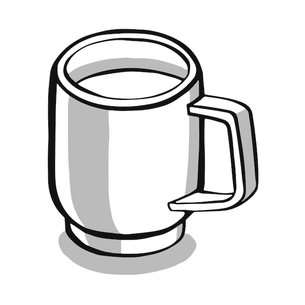 Taza con té o café vista lateral dibujado a mano vectorxA ilustración estilo de dibujos animados diseño plano