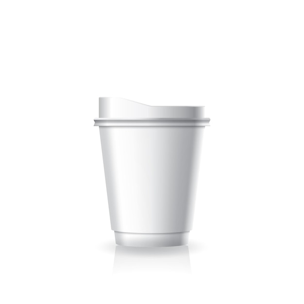 Taza de té de papel blanco o plástico con tapa blanca en una plantilla de maqueta de pequeño tamaño