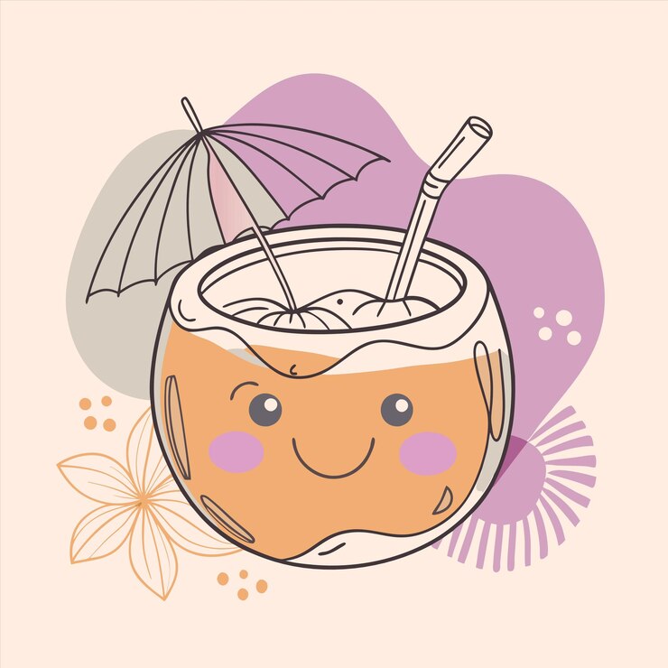 Vector una taza de té con un paraguas y una pajita en ella