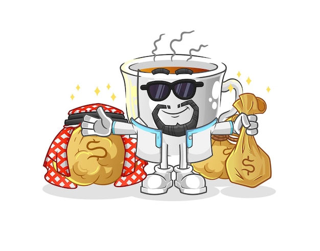 Taza de té rica mascota árabe. vector de dibujos animados