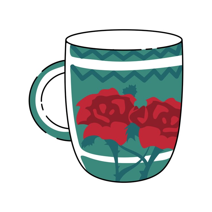 Vector taza vectorial con estampado de flores rosas