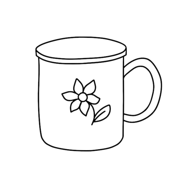 Taza de viaje al estilo de garabatos Aislado en un fondo blanco Ilustración vectorial