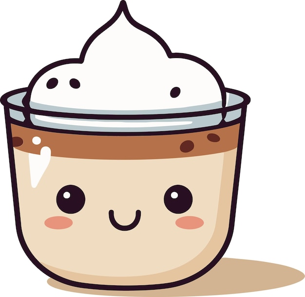 una taza de yogur con una cara en ella