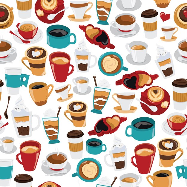 Tazas de café de dibujos animados vasos sin fisuras de fondo