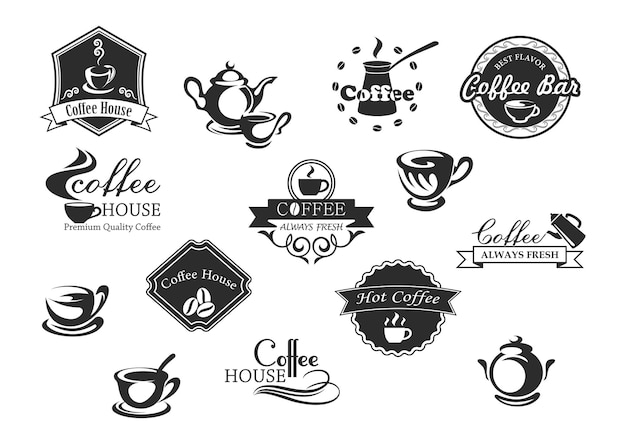 Tazas de café iconos vectoriales para cafetería o café