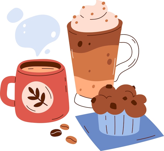 Vector tazas de café y pastel