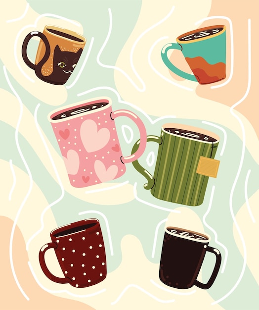 Vector tazas de café y té