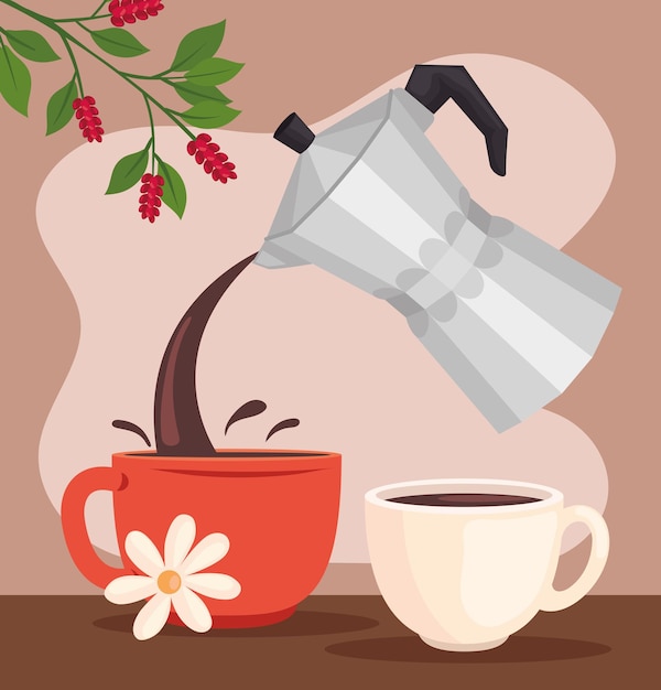 Tazas de café y tetera