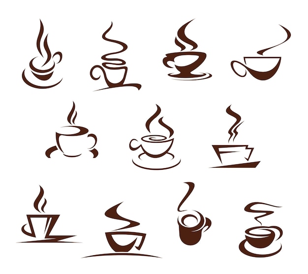 Tazas de café vectoriales para el conjunto de iconos de cafetería cafetería