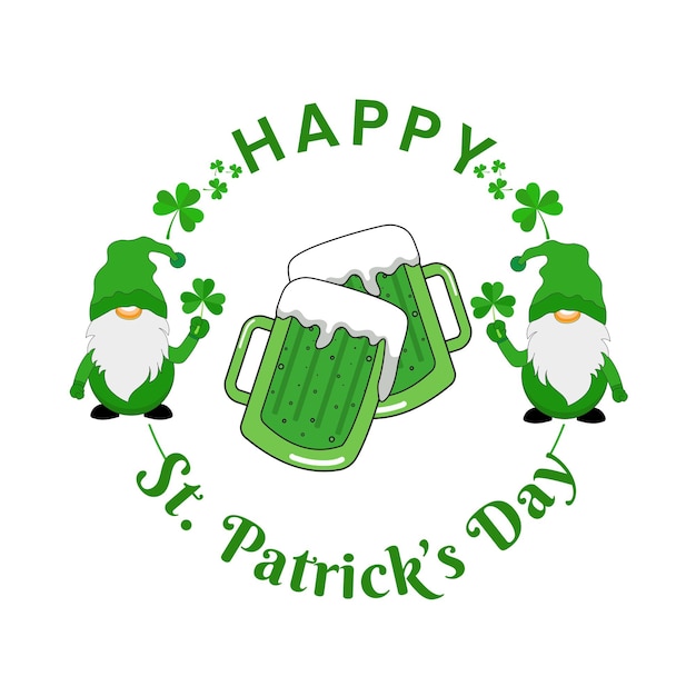 Tazas de cerveza verde en medio del círculo del día de happy saint patrick, imagen vectorial