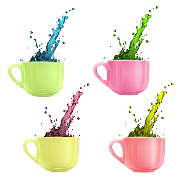 tazas coloridas con gotas de colores