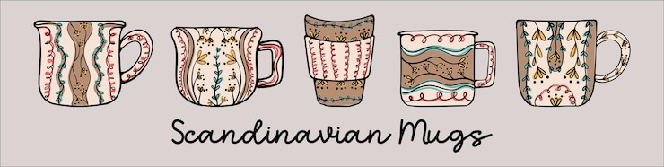 Vector tazas escandinavas tazas de café y té de porcelana de estilo retro ilustración vectorial 02