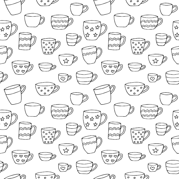 Tazas de patrones sin fisuras vector ilustración mano dibujo garabatos