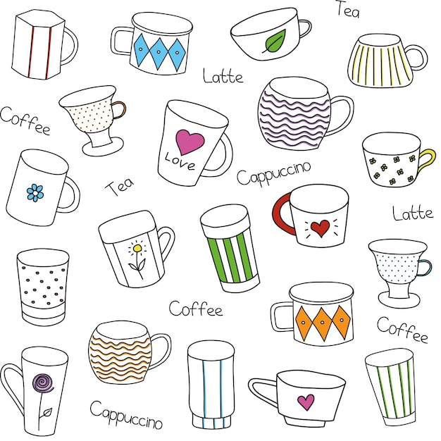 Tazas de tazas de café tazas de té de patrones sin fisuras