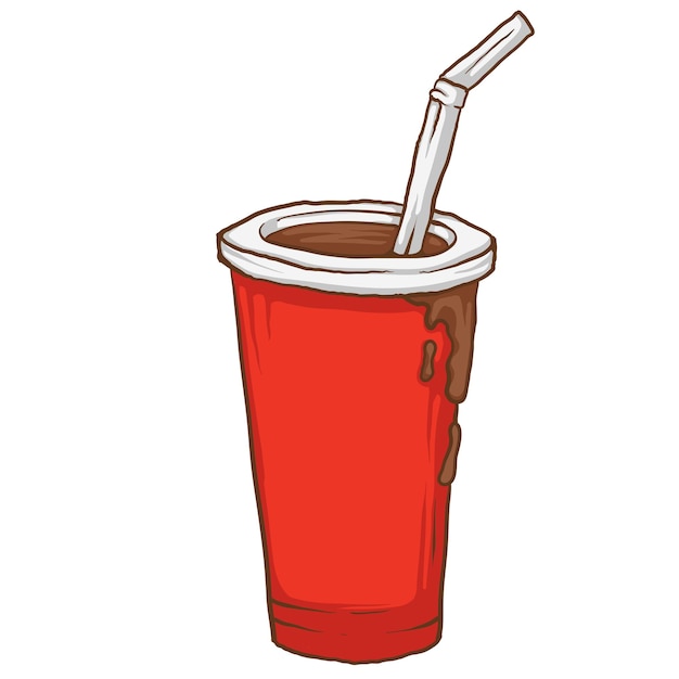 Tazo de bebida vectorial que contiene refresco con paja