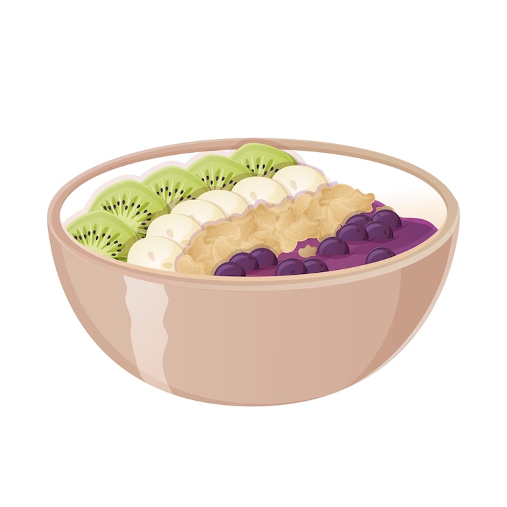 Vector tazón de acai brasileño o acai na tigela. ilustración de comida latinoamericana aislada en blanco en coche