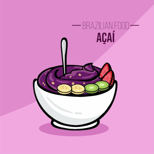 Vector tazón de acai con frutas comida brasileña