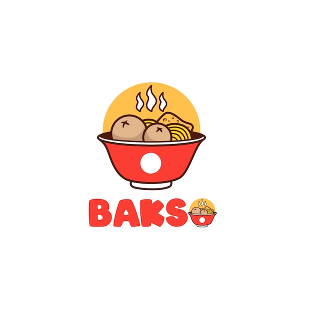 Tazón de albóndigas indonesio Bakso logotipo dibujado a mano