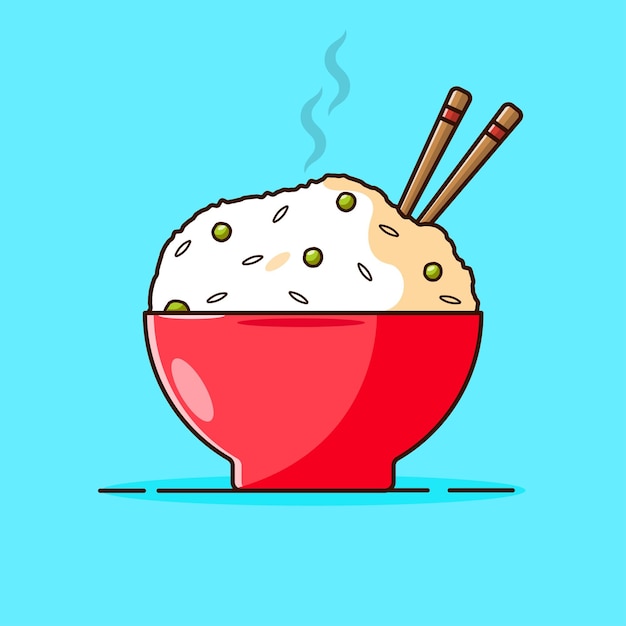 Vector tazón de arroz chino icono vector ilustración tazón de arroz con palillos