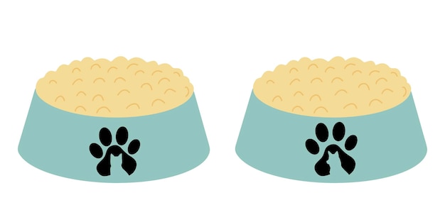 Un tazón para comida para perros y gatos Ilustración vectorial sobre un fondo blanco