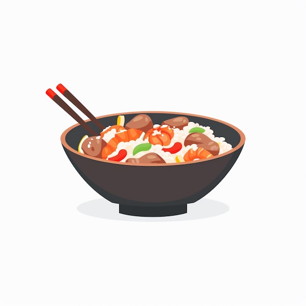un tazón de comida con un tazó de comida con una cuchara y palillos