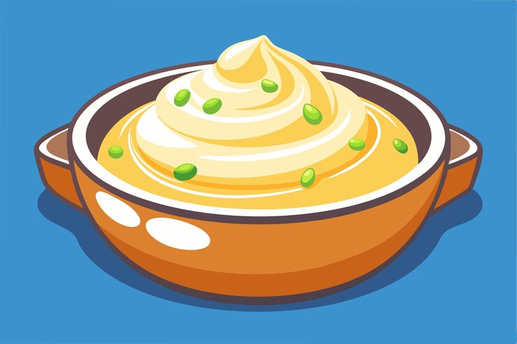Vector un tazón de crema amarilla con una cuchara en él
