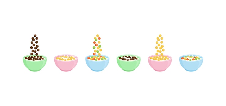 Vector tazón de desayuno de cereales icono vectorial copos de maíz con juego de leche ilustración de alimentos de dibujos animados
