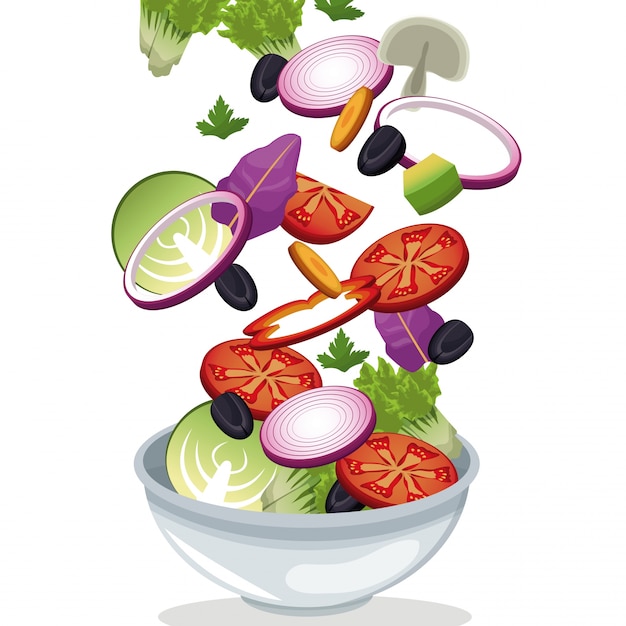 Vector tazón ensalada vegetales vitaminas frescas