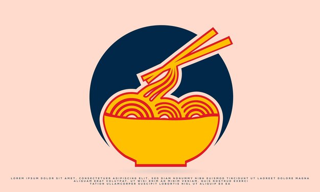 Tazón de fideos comida asiática con ilustración de icono de vector de dibujos animados de palillos