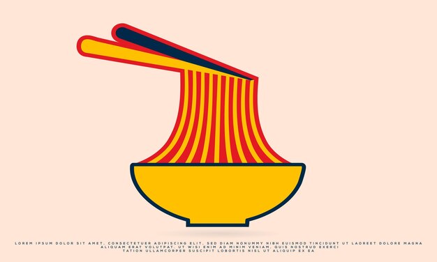 Tazón de fideos concepto de icono de comida asiática, tazón de fideos con ilustración de icono de vector de dibujos animados de palillos,