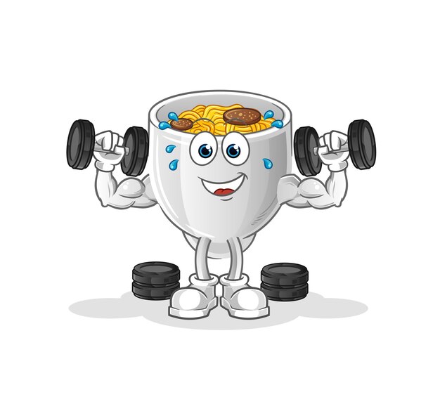 Tazón de fideos entrenamiento con pesas ilustración carácter vectorxA