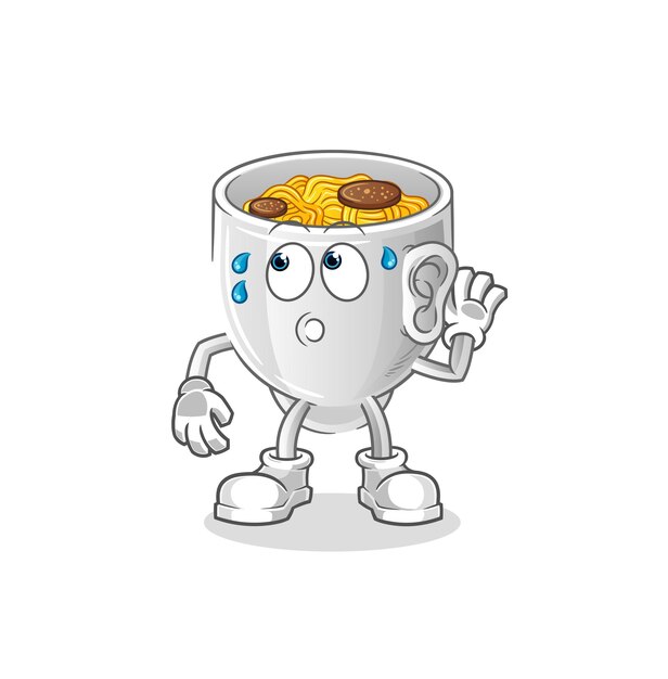 Tazón de fideos escuchando a escondidas vector de dibujos animados characterxA