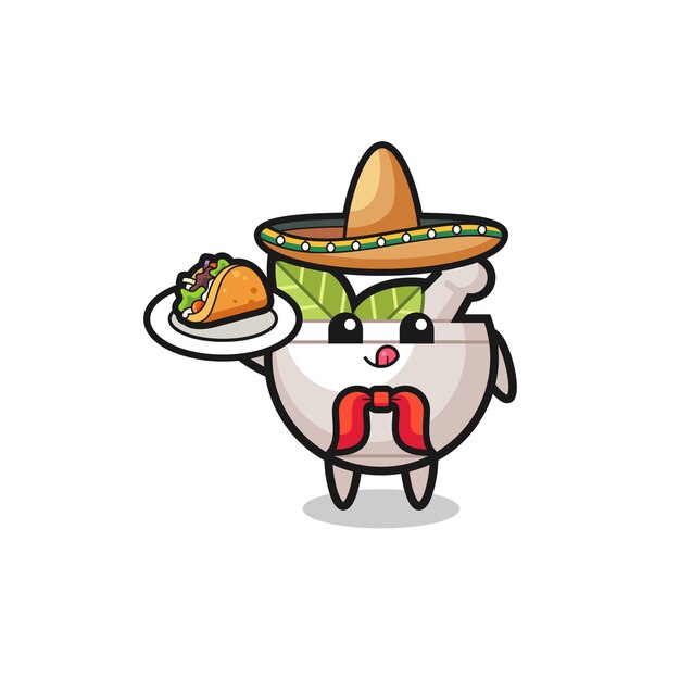 Tazón de hierbas Mascota del chef mexicano con un lindo diseño de taco