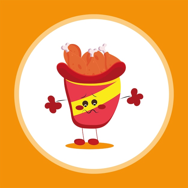 Tazón lindo de dibujos animados de pollo frito a la barbacoa Vector de comida rápida