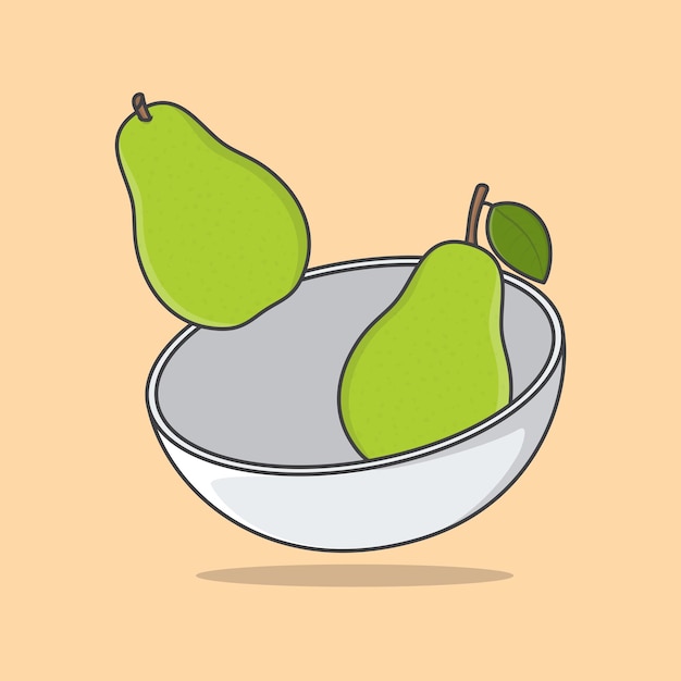 Tazón de pera verde ilustración vectorial de dibujos animados contorno de icono plano de fruta de pera