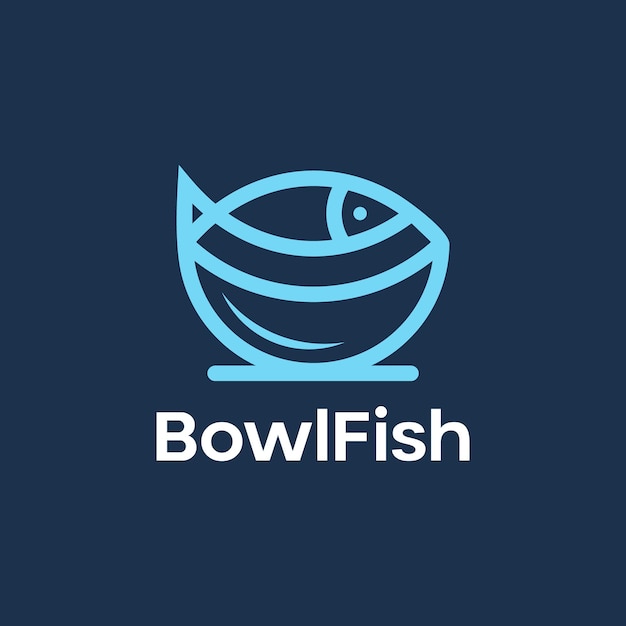 Tazón Pescado Marisco Línea Icono Diseño Logotipo