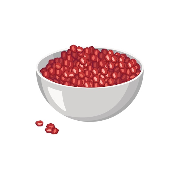 Tazón con semillas de granada peladas Frutas útiles para una nutrición adecuada Alimentos dulces para la dieta Vector ilustración plana