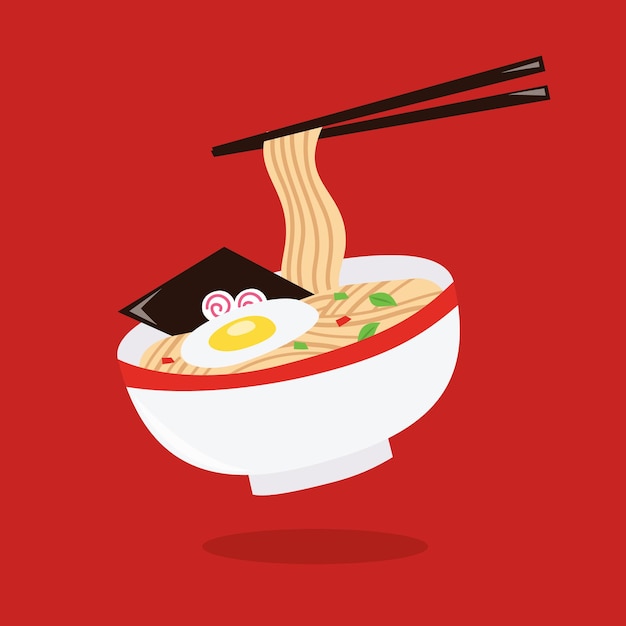 Tazón de sopa de fideos ramen de dibujos animados