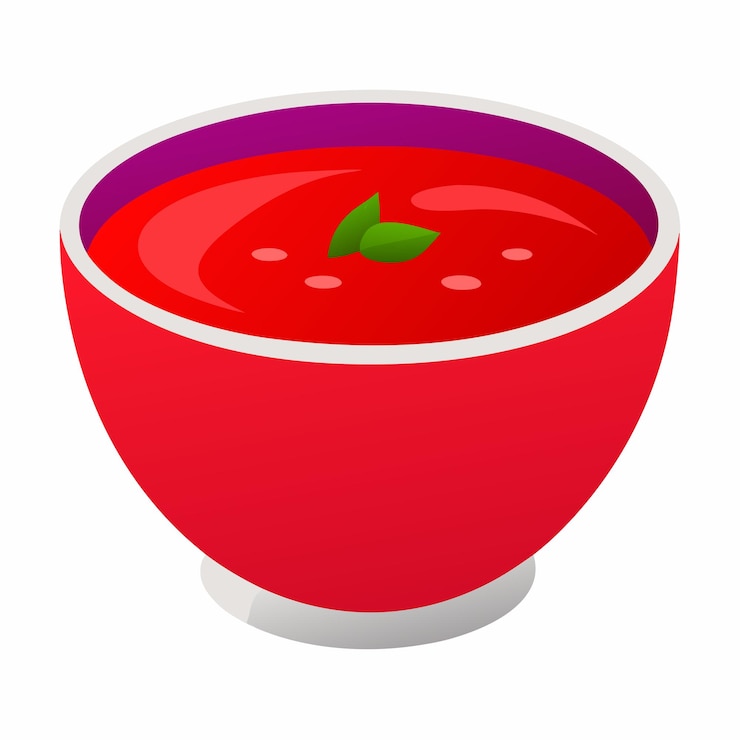 Vector un tazón de sopa con una hoja verde en el lado