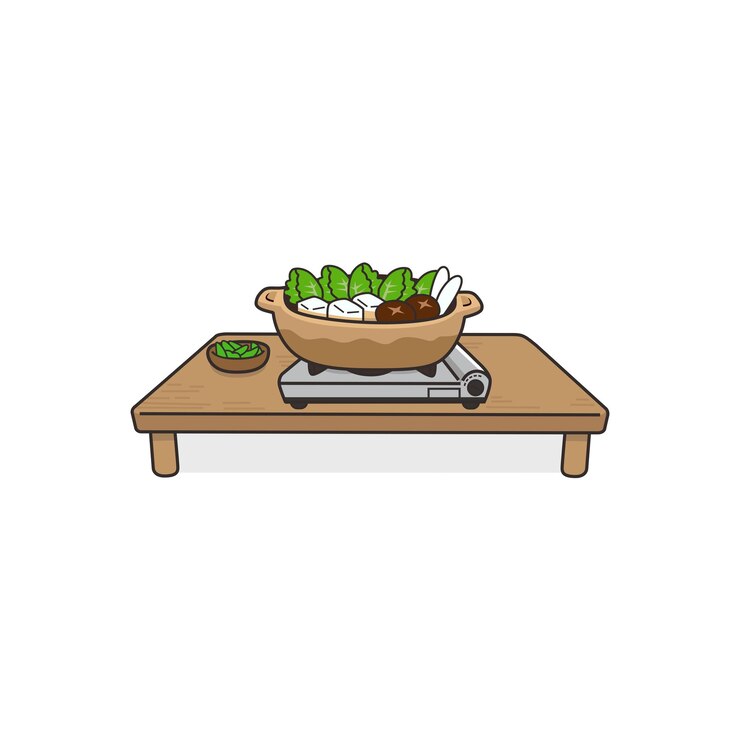Vector un tazón de sushi se sienta en una mesa con un tazó de sushi en él